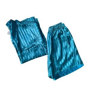 Vintage Teal Satin 2 Piece Pajama Set